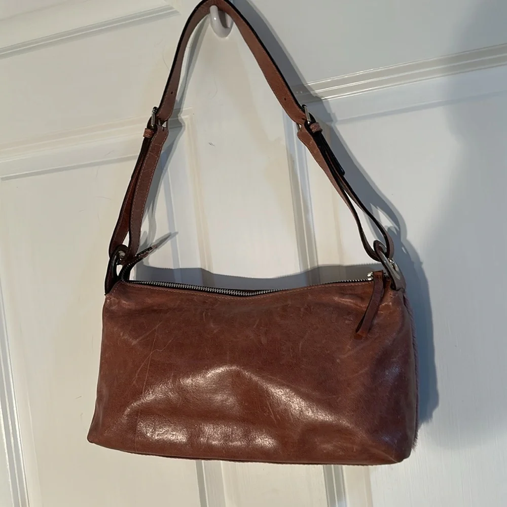 Italian Leather Mania Cowhide Handbag Dusty Pink Shoulder Bag Adj strap EUC - Picture 10 of 12